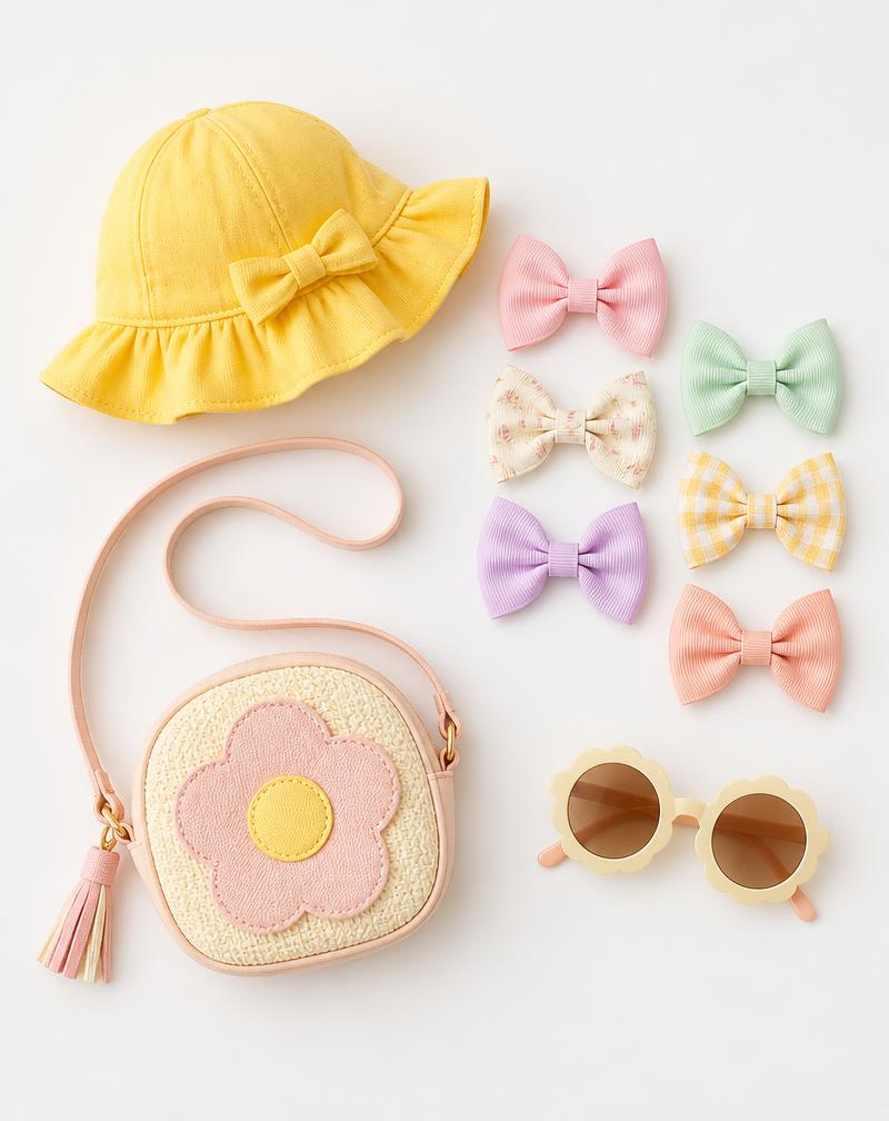 Children's accessories flat lay